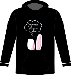 Black hoodie 50/50% cotton/polyester ATC with Easter bunny ears on front