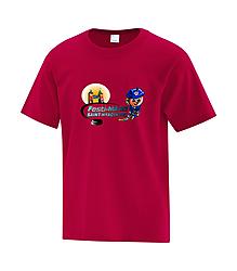 Red t-shirt 100% cotton ATC with Festi-Mahg St-Hyacinthe Logo, youth