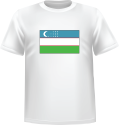 T-Shirt 100% coton blanc ATC avec le drapeau de l'Ouzbékistan au devant centre