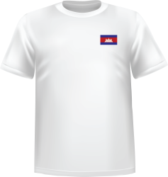 T-Shirt 100% coton blanc ATC avec le drapeau du Cambodge au coeur