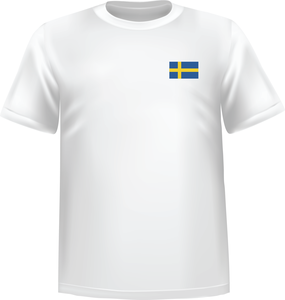 T-Shirt 100% coton blanc ATC avec le drapeau de la Suède au coeur - T-shirt Suède coeur