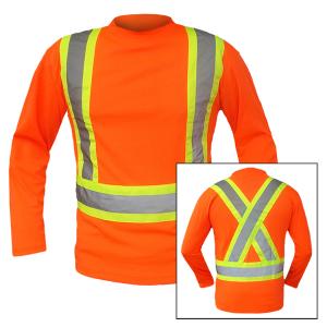 Security long sleeves shirt with reflective band From A12 - Orange and yellow