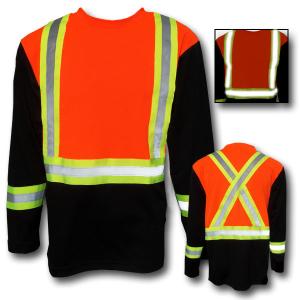 Security long sleeves shirt with reflective band From A12 - Orange and black