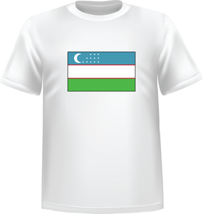 T-Shirt 100% coton blanc ATC avec le drapeau de l'Ouzbékistan au devant centre - T-shirt Ouzbékistan devant centre