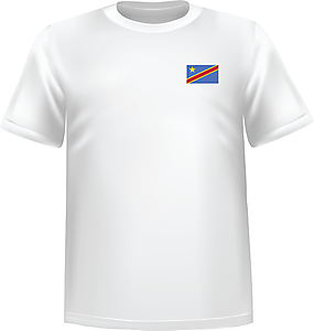 White t-shirt 100% cotton ATC with Democratic republic of Congo flag at chest - T-shirt Democratic republic of congo chest
