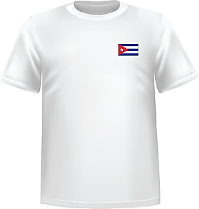 White t-shirt 100% cotton ATC with Cuba flag at chest - T-shirt Cuba chest