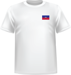 White t-shirt 100% cotton ATC with Haiti flag at chest - T-shirt Haiti chest
