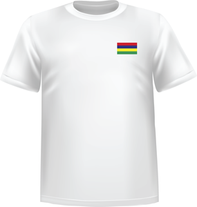 White t-shirt 100% cotton ATC with Mauritius flag at chest - T-shirt Mauritius chest