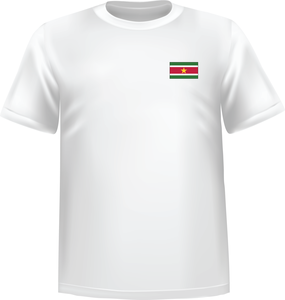 White t-shirt 100% cotton ATC with Suriname flag at chest - T-shirt Suriname chest