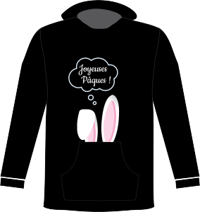 Kangourou 50/50% coton/polyester noir ATC avec oreilles de lapin au devant - T-shirt logo de Pâque devant