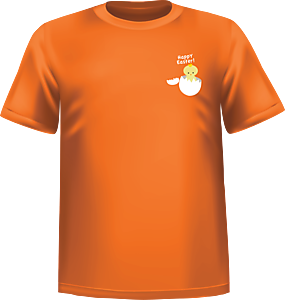 T-Shirt 100% coton orange ATC avec un poussin de Pâque au devant  - T-shirt Poussin Pâque au coeur
