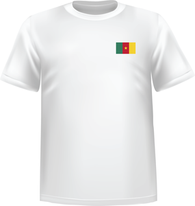 White t-shirt 100% cotton ATC with Cameroon flag at chest - T-shirt Cameroon chest