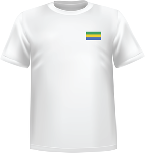 White t-shirt 100% cotton ATC with Gabon flag at chest - T-shirt Gabon chest