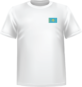 T-Shirt 100% coton blanc ATC avec le drapeau du Kazakhstan au coeur - T-shirt Kazakhstan coeur