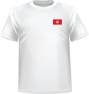 White t-shirt 100% cotton ATC with Kyrgyzstan flag at chest - T-shirt Kyrgyzstan chest
