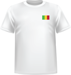 White t-shirt 100% cotton ATC with Mali flag at chest - T-shirt Mali chest