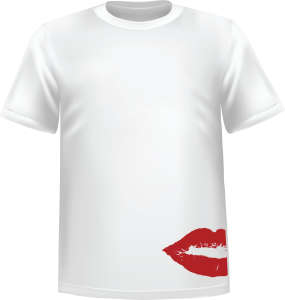 White t-shirt 100% cotton ATC with Valentine's day kiss draw on left bottom side - T-shirt KISS Valentine's day bott.left