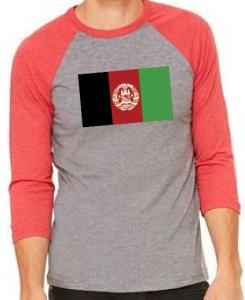 Chandail à manches 3/4 avec le drapeau de l'Afghanistan au devant centre - T-shirt Afghanistan