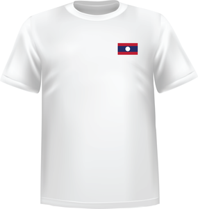 White t-shirt 100% cotton ATC with Laos flag at chest - T-shirt Laos chest