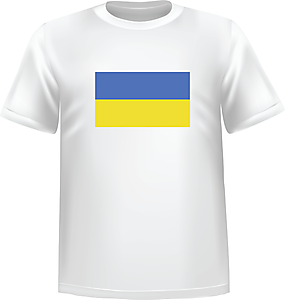 T-Shirt 100% coton blanc ATC avec le drapeau de l'Ukraine au devant centre - T-shirt Ukraine devant centre