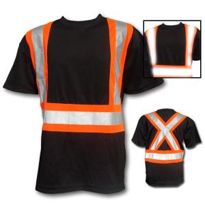 Security T-shirt with reflective band From A12 - Black and orange