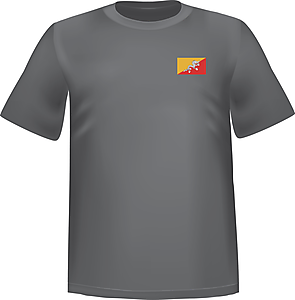 T-Shirt 100% coton gris ATC avec le drapeau du Bhoutan au coeur - T-shirt Bhoutan coeur