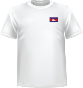 White t-shirt 100% cotton ATC with Cambodia flag at chest - T-shirt Cambodia chest