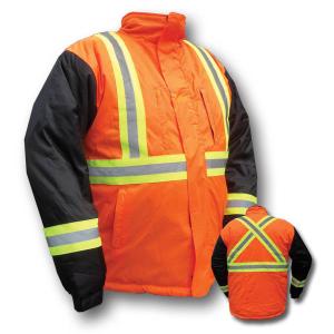 Warm winter coat with reflective band From A12 - Orange and black