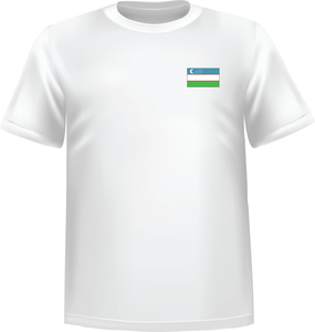 White t-shirt 100% cotton ATC with Uzbekistan flag at chest - T-shirt Uzbekistan chest