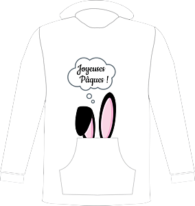 White hoodie 50/50% cotton/polyester ATC with Easter bunny ears on front - T-shirt Easter logo front